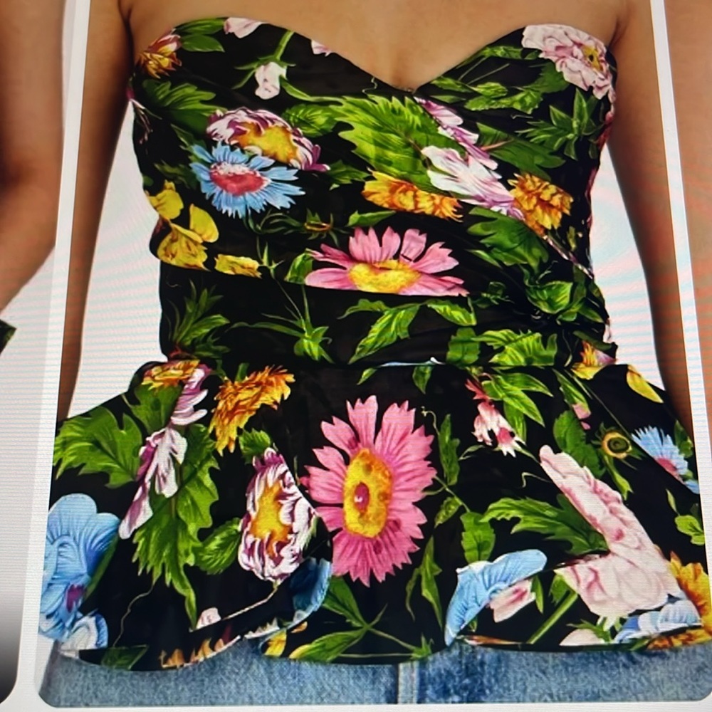 RONNY KOBO TARA STRAPLESS PEPLUM TOP
